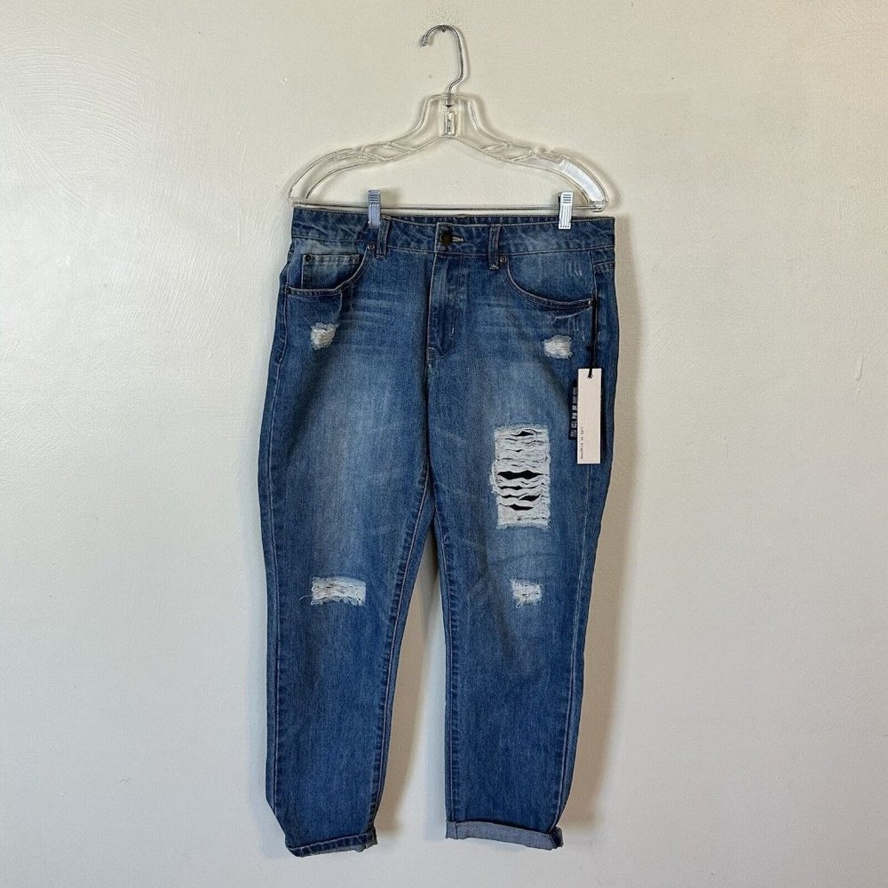 Life In Progress Blue Jeans Distressed Straight leg Women's Size 30 Light Washed